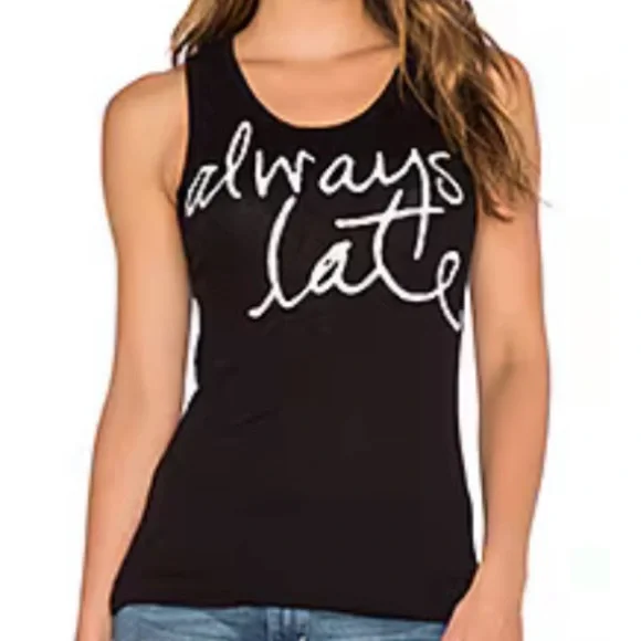 SUNDRY Always Late Graphic Racerback Tank - Picture 1 of 3